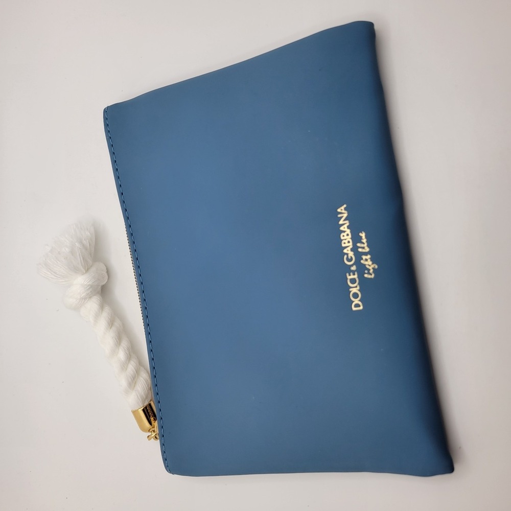 Dolce & Gabbana Light Blue Cosmetic Pouch Blue Zipper Makeup Bag Rope Pull - Picture 7 of 9